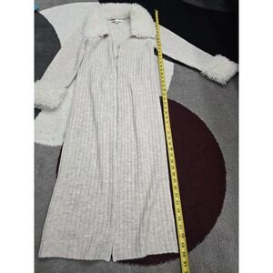 Flat White Cream Ribbed Cardigan Duster Coat Faux Fur Collar & Cuffs One Size
